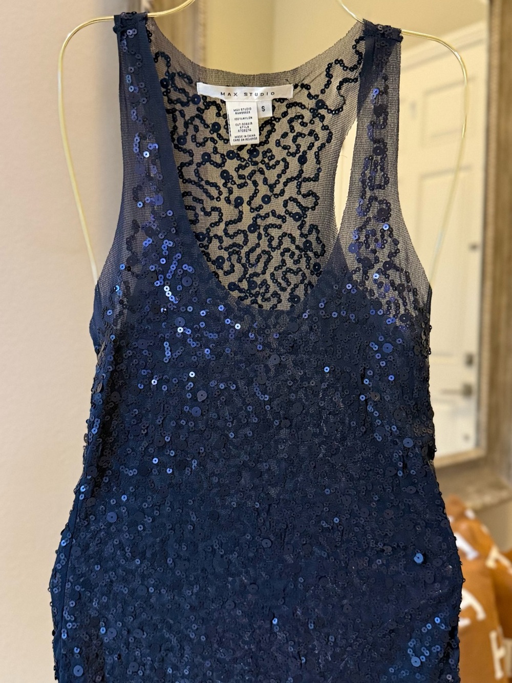 Max Studio Navy Sequin Mesh Racerback Tank